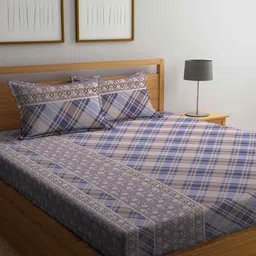 Arrabi Brown Geometric Printed 300 TC 1 King Bedsheet with 2 Pillow Covers-13