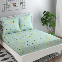 RRC Green & Peach-Coloured Floral 144 TC King Bedsheet with 2 Pillow Covers-picture-21