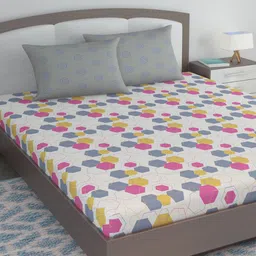 Divine Casa Grey & White Blend Cotton 120 TC King Bedsheet with 2 Pillow Covers-image-45