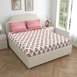 Salona Bichona Pink & White Floral Cotton 144 TC King Bedsheet with 2 Pillow Covers-image-66