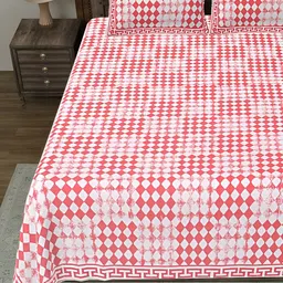 LIVING ROOTS White & Red Geometric Printed Cotton 210 TC King Bedsheet Set-47