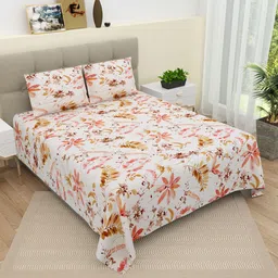 DREAM WEAVERZ White & Brown Floral 220 TC King Bedsheet with 2 Pillow Covers-image-46
