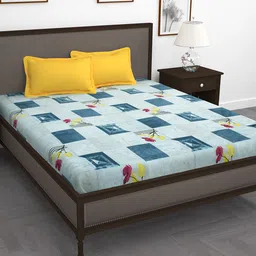 Story@home Grey Yellow Geometric 210 TC King Bedsheet with 2 Pillow Covers-image-76