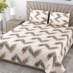 EasyGoods Kasa06 Brown & Cream-Coloured Printed 250 TC King Bedsheet with 2 Pillow Covers-picture-31