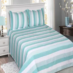 SHADES of LIFE Blue & White Striped 250 TC King Bedsheet with 2 Pillow Covers-image-57