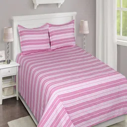 SHADES of LIFE Pink & White Striped 250 TC King Bedsheet with 2 Pillow Covers-image-54
