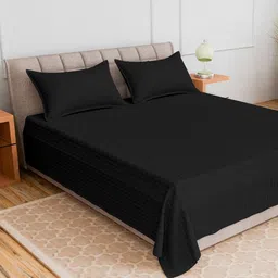 CURIOUS LIFESTYLE Black Striped 300 TC King Bedsheet with 2 Pillow Covers-image-88