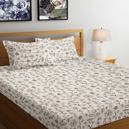FABINALIV Beige & Off White Printed 300 TC King Bedsheet with 2 Pillow Covers-0