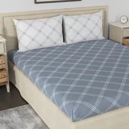 Huesland Aspire Grey & White Geometric 186 TC Cotton King Bedsheet With 2 Pillow Covers-image-13