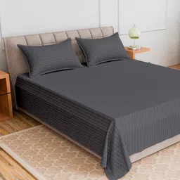 CURIOUS LIFESTYLE Grey Striped 300 TC Queen Bedsheet with 2 Pillow Covers-image-80