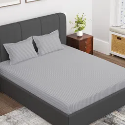 Story@home Aster Grey Melange Striped Microfiber 300 TC Queen Bedsheet & 2 Pillow Covers-4