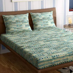 PETAL HOME Jharokha Teal Blue 300 TC Flat Pure Cotton Queen Bedsheet with 2 Pillow Covers-picture-35