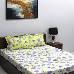 BOMBAY DYEING Blue & White Floral 110 TC Cotton Queen Bedsheet with 2 Pillow Covers-37