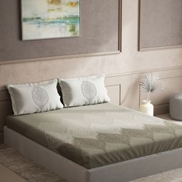 DDecor Grey & White Ethnic Motifs Cotton 140 TC Queen Bedsheet With 2 Pillow Covers-picture-11