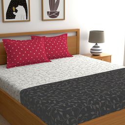 My Room Black & Grey Ethnic Motifs 140 TC Queen Bedsheet with 2 Pillow Covers-image-15