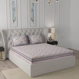 JAIPUR FABRIC Pink & White Floral 240 TC Queen Bedsheet with 2 Pillow Covers-image-79