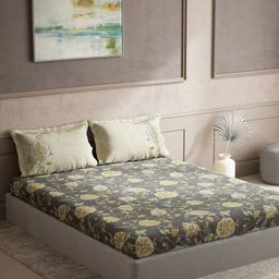 DDecor Grey & Beige Ethnic Motifs Cotton 144 TC Queen Bedsheet With 2 Pillow Covers-35
