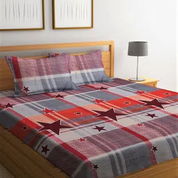 Home Sizzler Red & Grey Geometric 144 TC Queen Bedsheet with 2 Pillow Covers-55