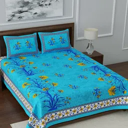 LIVING ROOTS Blue & Yellow Floral 144 TC Queen Bedsheet with 2 Pillow Covers-image-5