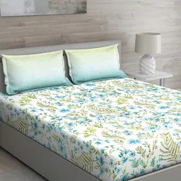 GM Green & White 150 TC Queen Geometric Cotton Bedsheet with 2 Pillow Covers-image-64