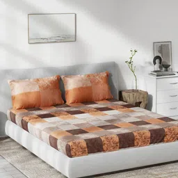 DDecor Brown Geometric 140 TC Cotton 1 Queen Bedsheet with 2 Pillow Covers-image-76