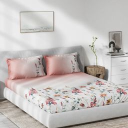 DDecor Red & White Floral 140 TC Cotton 1 Queen Bedsheet with 2 Pillow Covers-image-79