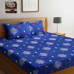 Arrabi Blue & Brown Ethnic Motifs 300 TC 2 King Bedsheet with 4 Pillow Covers-image-56