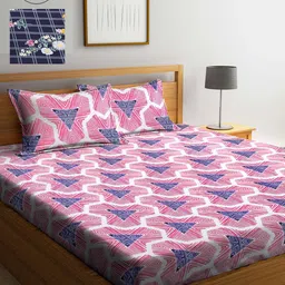 Arrabi Pink & Navy Blue Geometric 300 TC 2 King Bedsheet with 4 Pillow Covers-picture-18