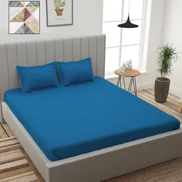 Story@home Blue & White Geometric 210 TC 2 King Bedsheet with 4 Pillow Covers-image-88