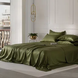 Stoa Paris Date Night Olive Green 300 TC King Bedsheet with 4 Pillow Covers-image-98