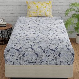 Huesland Yellow & Blue 2 Pieces Floral Cotton 144 TC Single Bedsheet with 1 Pillow Covers-picture-22