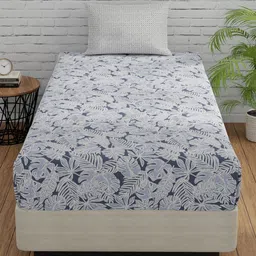 Huesland Grey & Blue 2 Pieces Floral Cotton 144 TC Single Bedsheet with 1 Pillow Covers-image-114