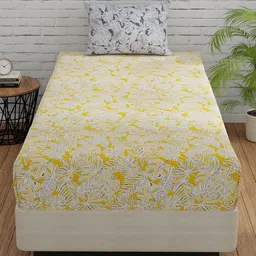 Huesland White & Yellow 2 Pieces Floral Cotton 144 TC Single Bedsheet with 1 Pillow Covers-image-113