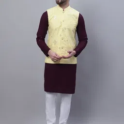 SOJANYA Embroidered Regular Pure Cotton Kurta With Pyjamas With Nehru Jacket-picture-8