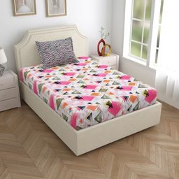 Salona Bichona Pink & White Printed 180 TC Pure Cotton Single Bedsheet With 1 Pillow Cover-image-55