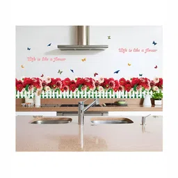 Jaamso Royals Green & Red Floral Printed Self-Adhesive Removable Wall Sticker-image-46