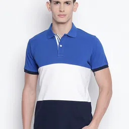 Basics Men Blue Polo Collar Slim Fit T-shirt-image-93