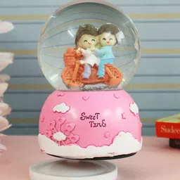 TIED RIBBONS Pink & Green Rotating Snow Globe With Romantic Music Decorative Showpiece-57