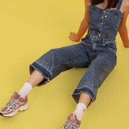 Flying Machine Women Blue Culotte Wide Leg Light Fade Colourblocked Jeans-image-71