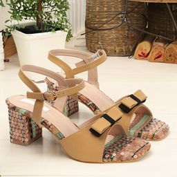 ELLE Printed Bow Detailed Block Heels-29