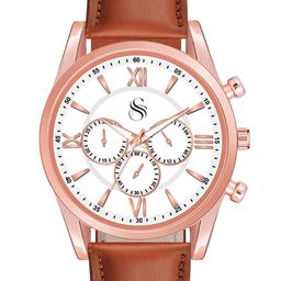 Shocknshop Men Leather Straps Analogue Chronograph Watch Watch67RoseGold-41