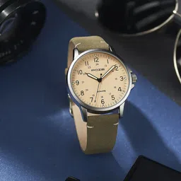 Sonata Men Brass Dial & Leather Bracelet Style Straps Round Analogue Watch SP70011SL04W-8