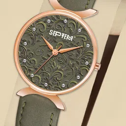 Septem Women Green Embellished Dial & Green Leather Straps Analogue Watch-image-90