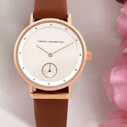 French Connection Women Embellished Dial & Leather Straps Analogue Watch FCW09BRL-80