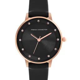 French Connection Women Black Embellished Dial & Black Leather Straps Analogue Watch-36