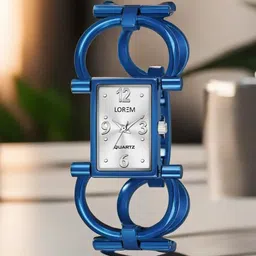 LOREM Women Silver Toned Brass Patterned Dial & Blue Straps Analogue Watch-8