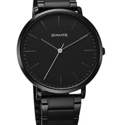 Sonata Men Brass Embellished Dial & Stainless Steel Straps Analogue Watch 77150NM01-22