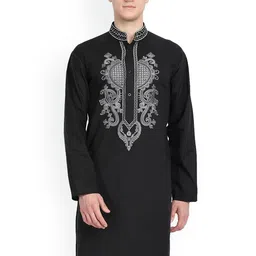 Enciger Ethnic Motifs Yoke Design Thread Work Mandarin Collar Straight Kurta-image-14