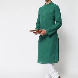 akheri Chikankari Embroidered Band Collar Long Sleeve Cotton Straight Kurta-image-57