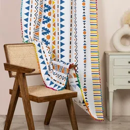 HOMEMONDE Blue & White Geometric Room Darkening Door Curtain-16